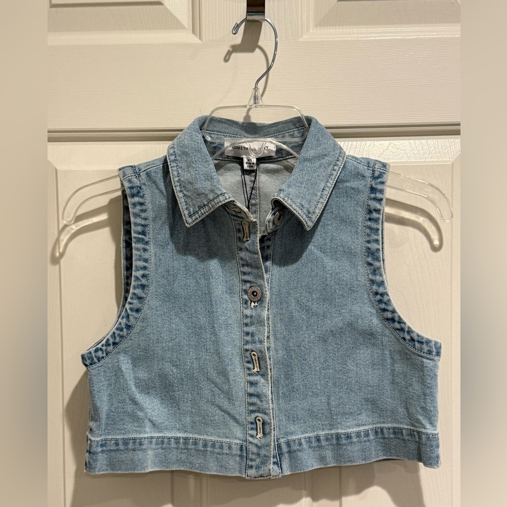 Something Navy Light Blue Denim Top